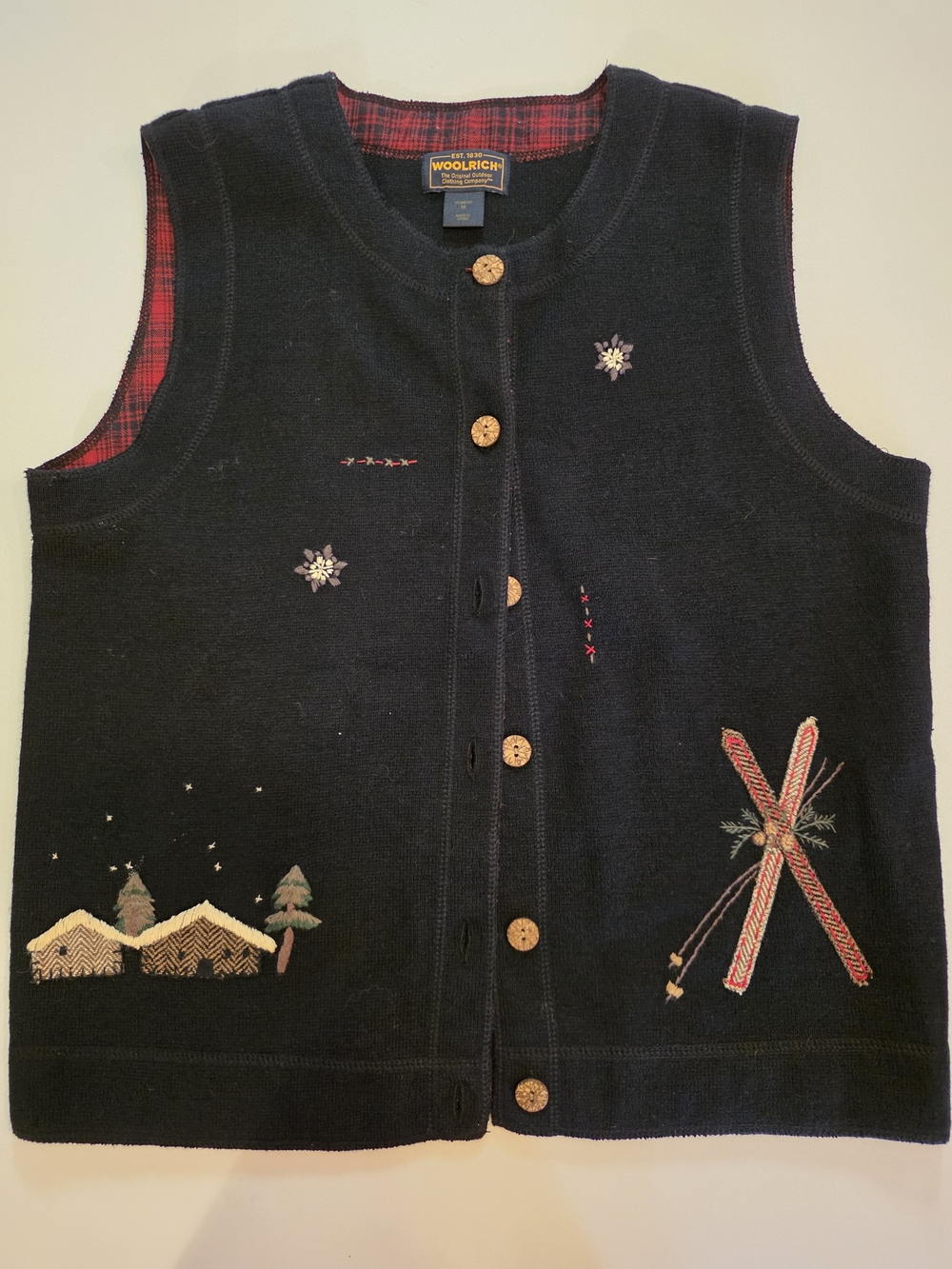 Retro Woolrich Red-Plaid Lined Christmas Sweater Vest 🎄